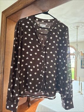 Evereve Brown Polka Dot Button-Front Blouse